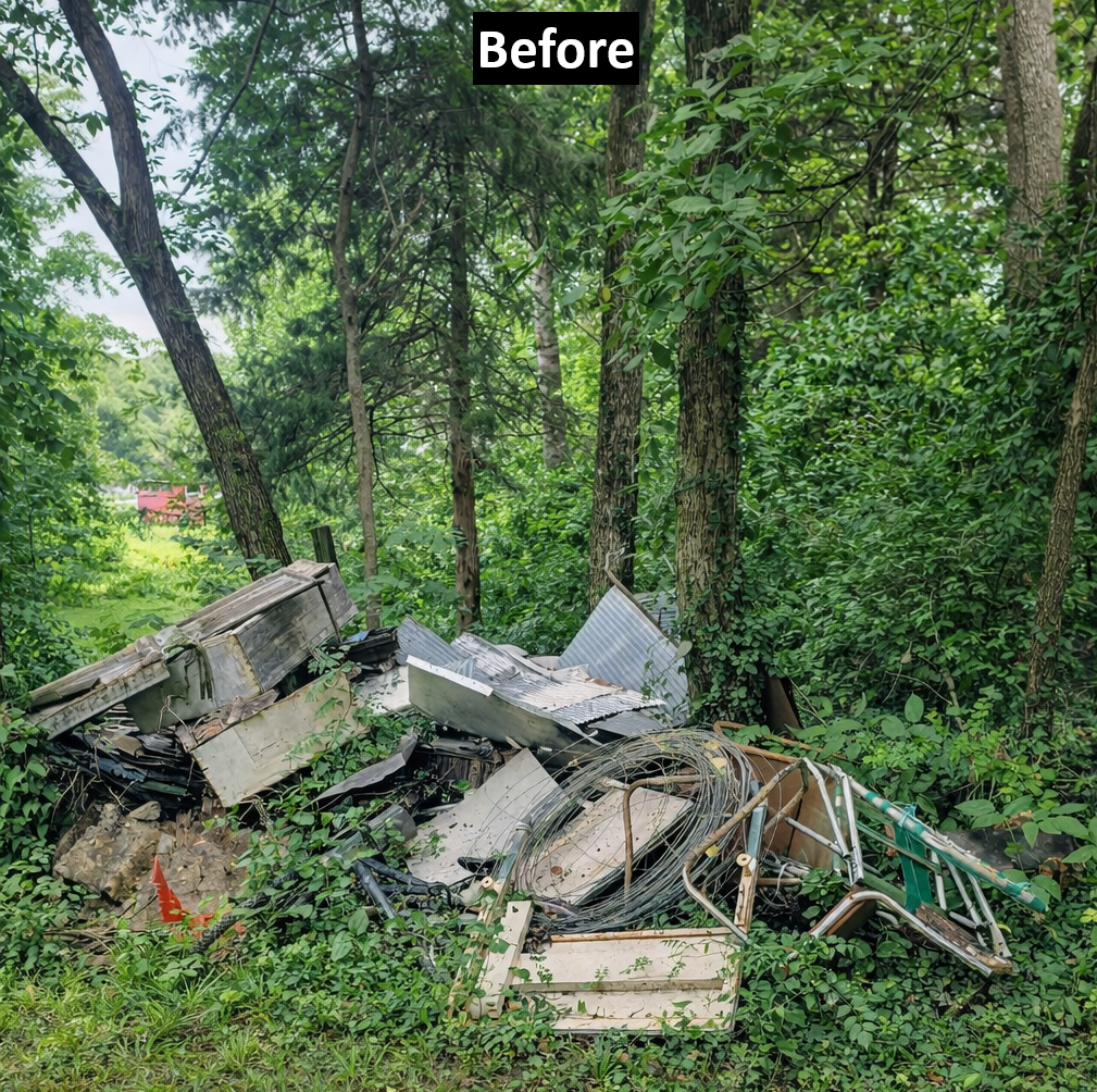 Debris and old shed materials before junk removal in Kansas City